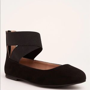 Elastic Ankle Strap Almond Toe Flats (Wide Width)